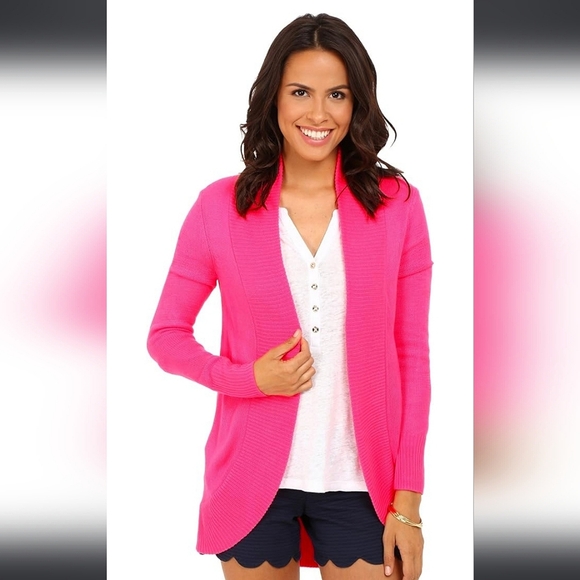 Lilly Pulitzer Amalie Open Front Knit Cardigan in Dragon Fruit Pink Sz Sm - Picture 2 of 13